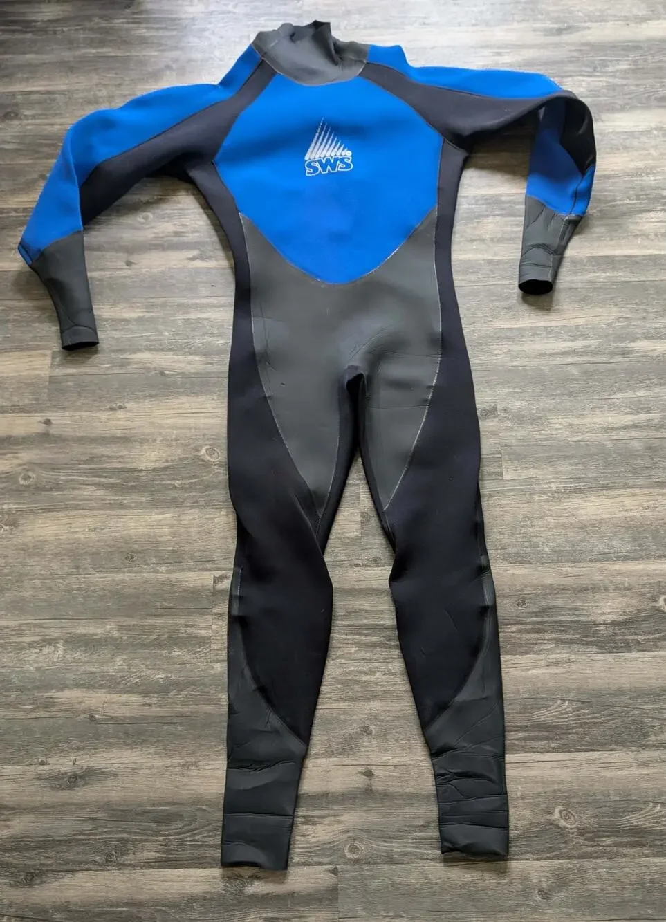 SWS Wetsuit Mens Large Black Blue Full Body Scuba Diving Surf Dry Suit
